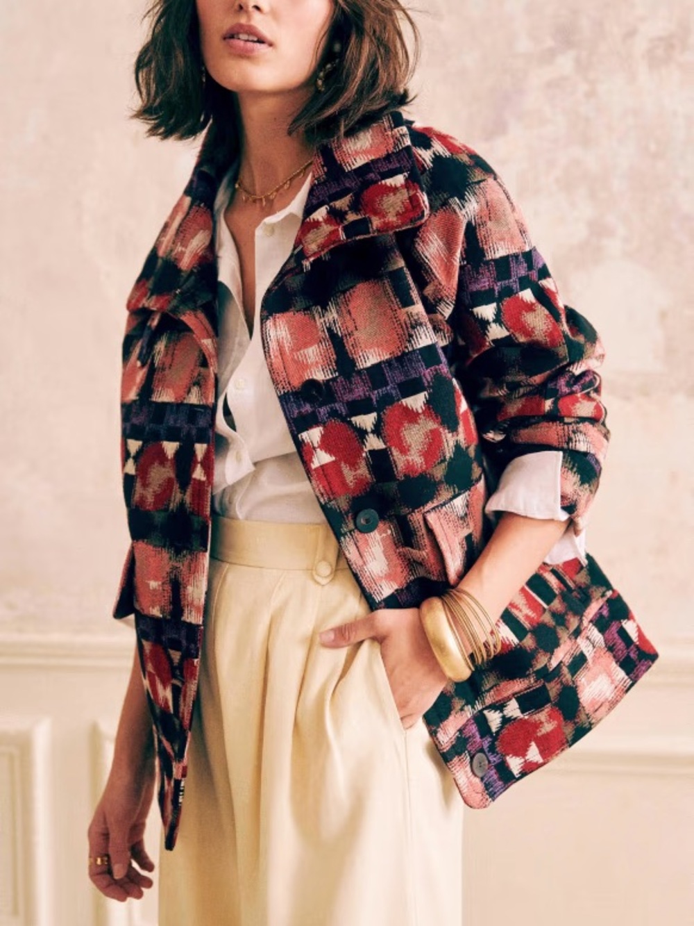 Sezane Leo Coat Jacquard Rose size 34